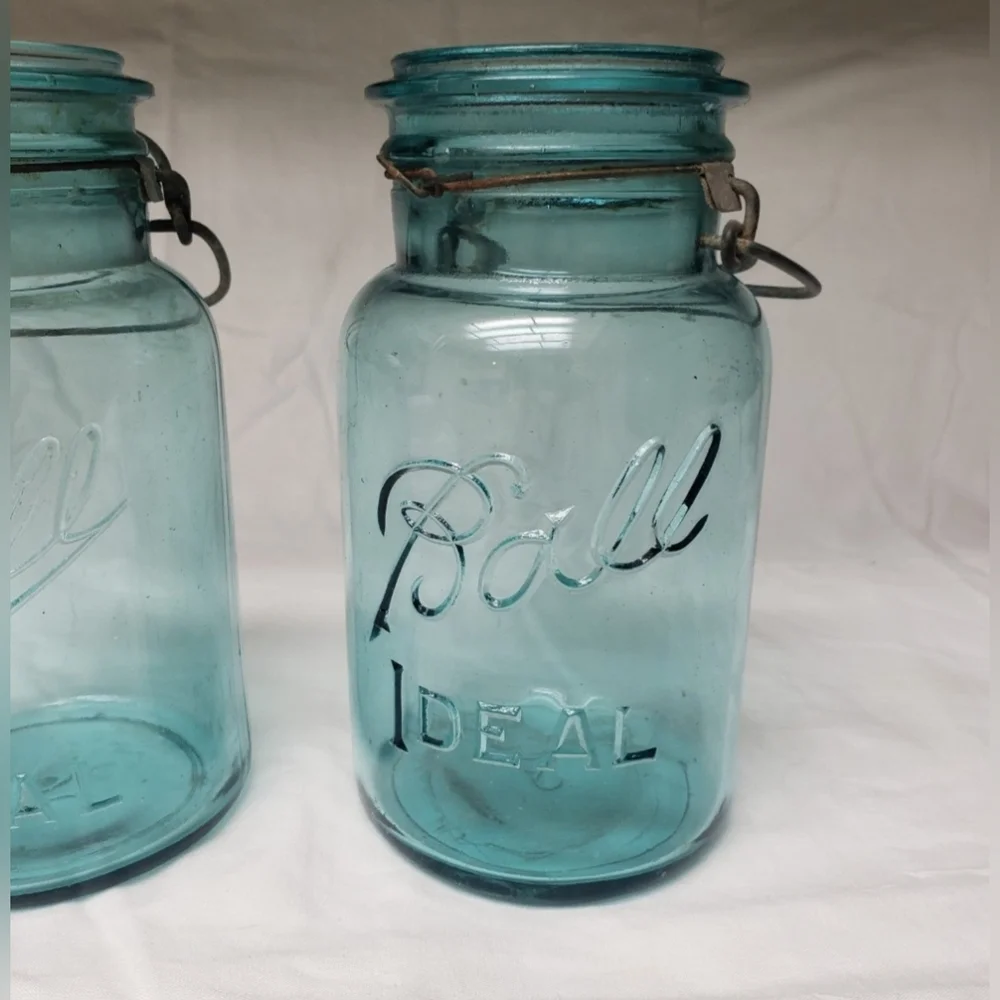 Vintage Ball Blue Glass Ideal Mason Jar Set Of 2 Jars